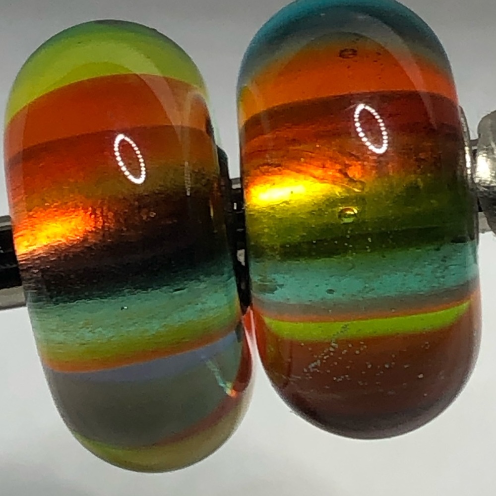 Trollbeads Pair! Green rainbow beads